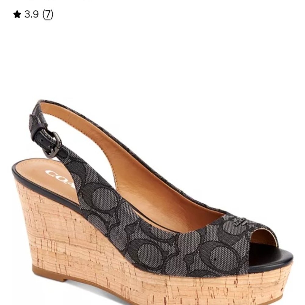 Coach Black Pattern Wedge Sandals